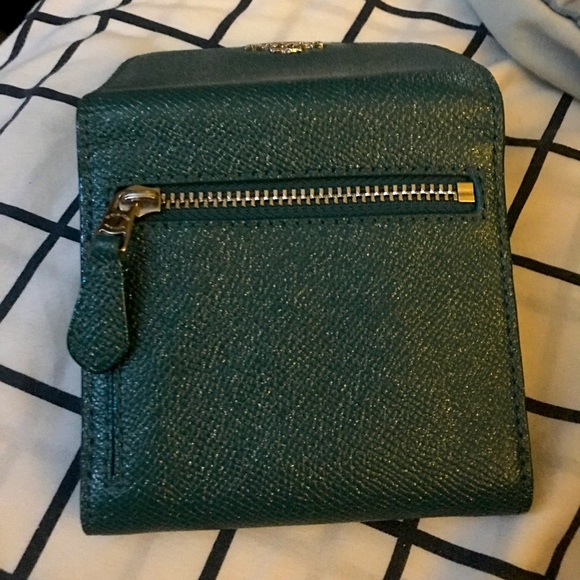 Like New! Coach Glitter Iridescent Bluish Green snap Compact Wallet - Picture 2 of 14